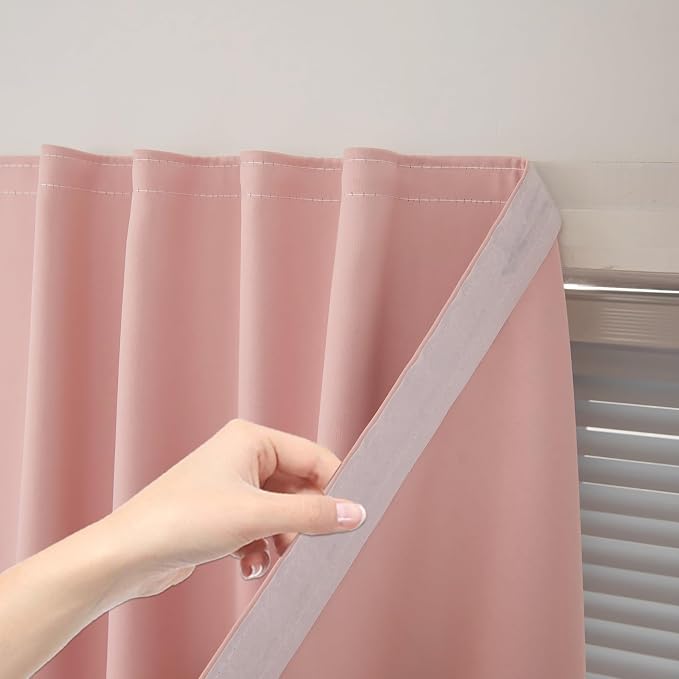 Self Adhesive Blackout Curtains- Stick on Curtains Shades Window Blinds Curtain No Rod Needed Easy to Hang Curtain, Use for Bedroom, Living Room, 59" W X 96" L, Pink, 2 Panels by Sovtfides