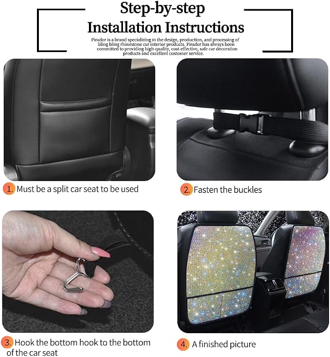Diamond Bling Car Seat Kick Protectors with Storage – Sparkly Rhinestone Kick Mats, Universal Back Seat Cover for SUV, Crystal Auto Accessories for Stylish Moms Color 2pcs - Image 5