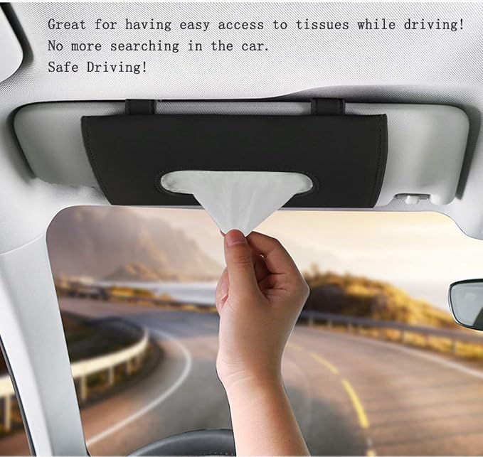 Carstuus Car Tissue Holder, Sun Visor Napkins Holder, Car Accessories | Black Car Tissue Dispenser with Tissues, Easy Refill, Universal Fit Most Vehicles, Car Interior Accessories, Cars Essentials - Image 3