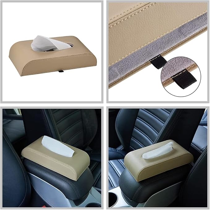 AuMoHall Beige Tissue Box Cover PU Leather Rectangular Tissue Holder for Home Car Office Decor (NO Paper Towel) - Image 5