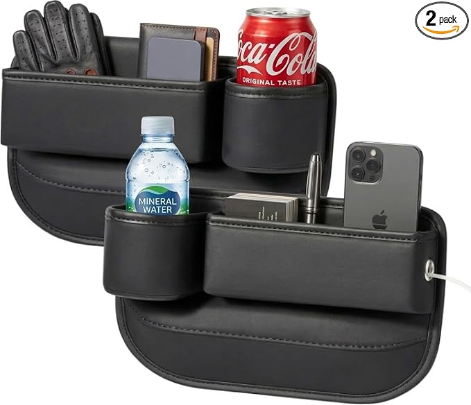 2-Pack Car Seat Gap Filler Organizer with Cup Holder - Premium Leather - Universal Fit - Keeps Phone/Wallets/Keys/Cans Organized (Driver & Passenger Side) by Unknown