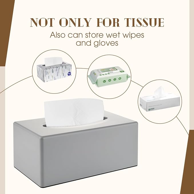 Y-in Hand Tissue Box Cover, Rectangular Facial Tissue Holder with Bottom, Decorative Storage Box for Bathroom Vanity, Toilet Tank, Car, Dressers, Night Stand, Rv, Parlors and Offices - Grey - Image 6