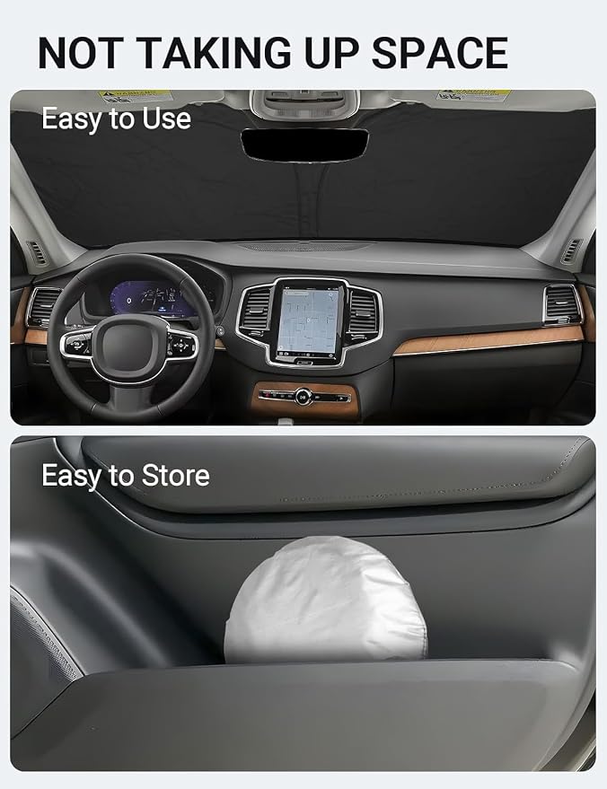 Proadsy Custom Fit 2016-2025 Volvo XC90 Windshield Sun Shade, Blocks Heat | 240T Heat Shield, Drops Temp 54°F, Blocks 99% UV, Prevents Dashboard Cracking, Summer Parking & Beach Trips, Easy Twist-Fold - Image 8