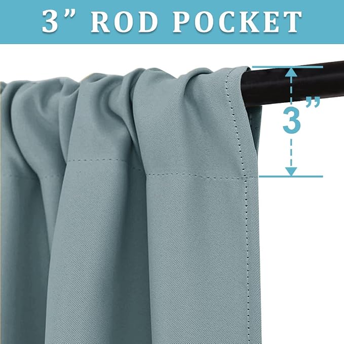 RYB HOME Cafe Blackout Curtains 24 inch Length for RV Camper Kitchen Window | Temperature Regulating, Light UV Blocking, Privacy Protection, Short Small Half Window Tiers, W42 x L24, Dusty Blue, 2 Panels - Image 2