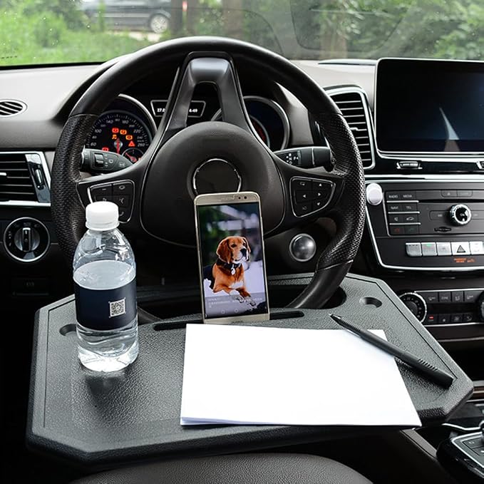 CYDZSW Car Steering Wheel Tray for Eating Food,Steering Wheels Desk Road Trip Essentials for Adults,Car Table Food Trays Organization,Cars Cool Interior Gadgets Accessories(Black) - Image 4