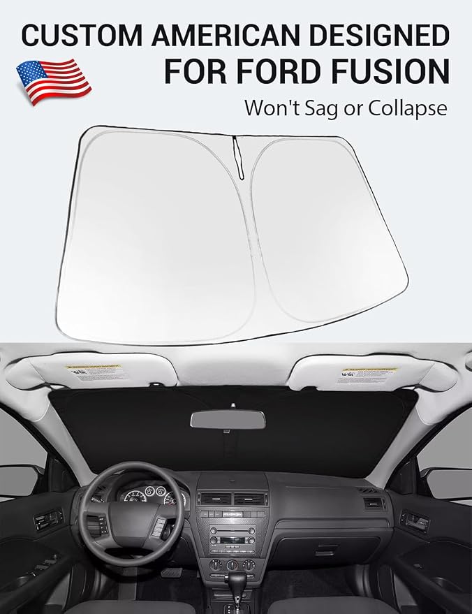 Proadsy Custom Fit 2006-2012 Ford Fusion Windshield Sun Shade, Blocks Heat | 240T Heat Shield, Drops Temp 54°F, Blocks 99% UV, Prevents Dashboard Cracking, Summer Parking & Beach Trips, Easy Twist-Fold - Image 2
