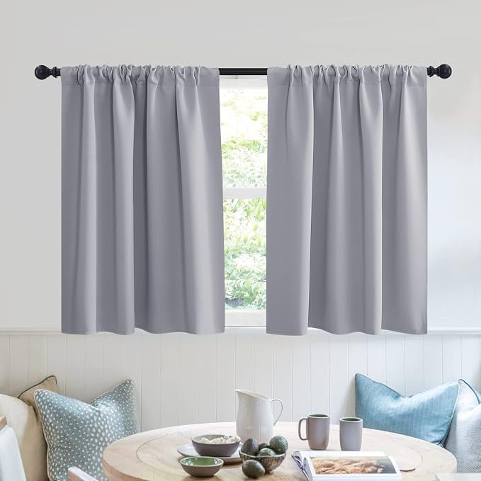 RYB HOME Short Blackout Privacy Curtains 30 inch Long for Bathroom Window | Thermal Insulated, Heat Blocking, Rod Pocket, Half Window Curtain Tiers for Nursery Bedroom, W42 x L30, Silver Grey, 2 Panels by RYBHOME