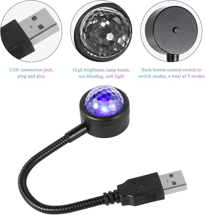 KVAEY USB Star Night Light, Adjustable Sound Activated Car Roof Atmosphere Lamp, Portable Romantic LED Auto Interior Ambient Light for Car, Bedroom, Party, Ceiling - Image 3