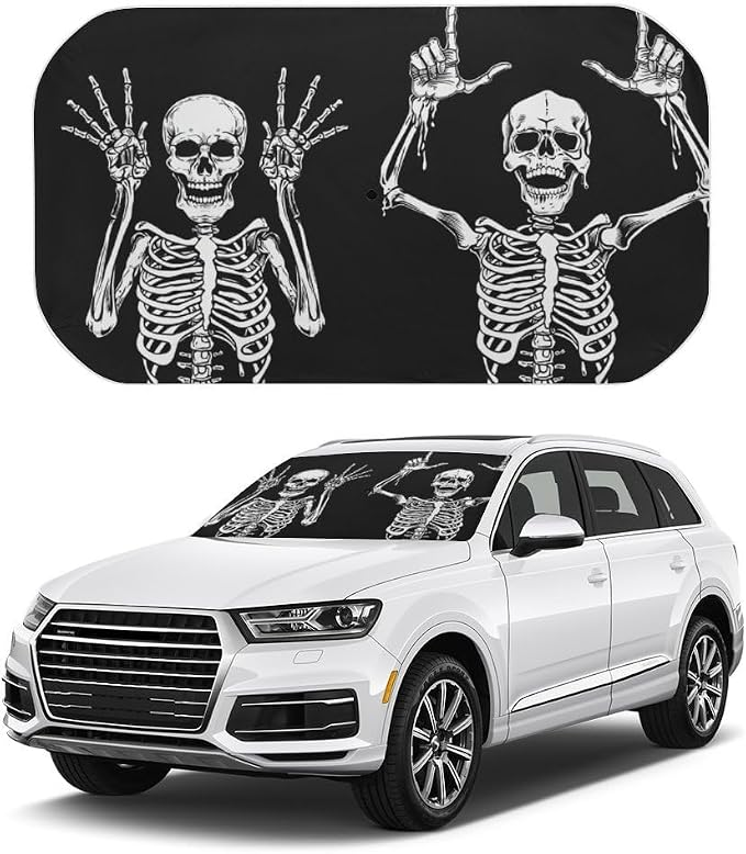 Funny Skeleton Car Windshield Sun Shade Umbrella, Car Windshield Sunshades Cover with 360¡ã Rotation Bendable Handle, Foldable Sun Shade for Most Vehicles by Unknown