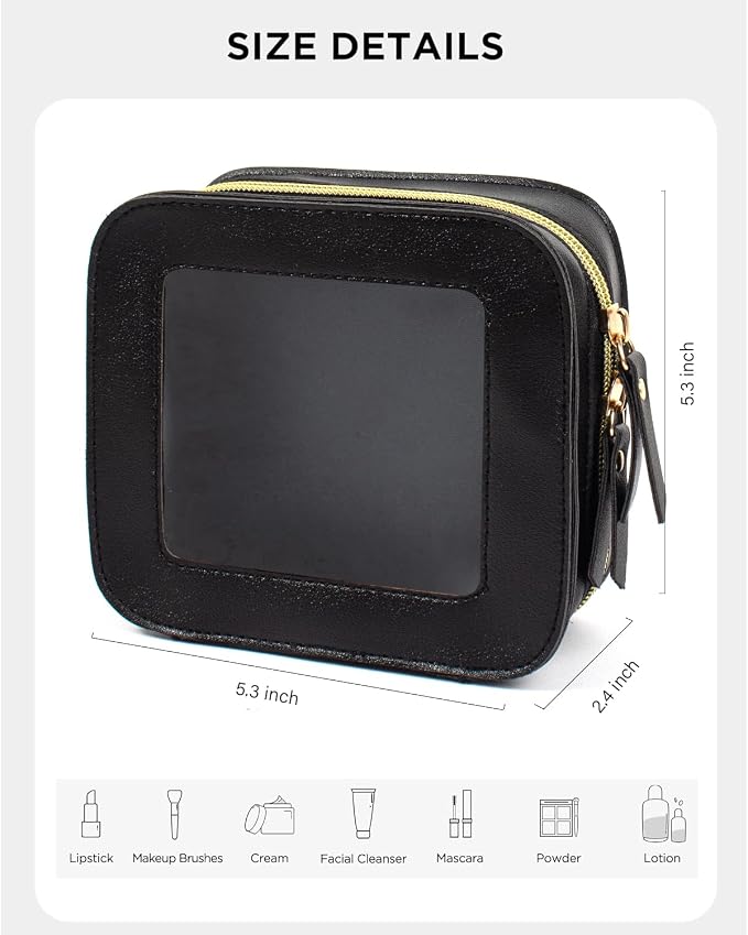 Clear Makeup Bag Travel Cosmetic Case Transparent Toiletry Bag with Zipper,Portable Make Up Organizer Traveling Compact Car Bag for Essentials(Black, Mini-Chic) - Image 2