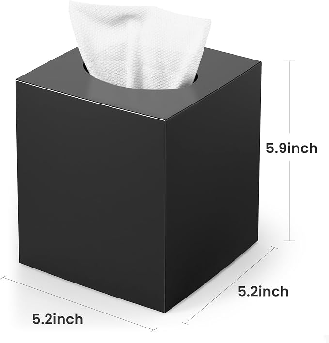 Tissue Box Cover,Square Acrylic Tissue Holder with Non-Slip Base,Black | Fits standard facial tissue boxes,modern decorative aesthetic for bathroom countertops,dressers,night stand,parlors,office - Image 3