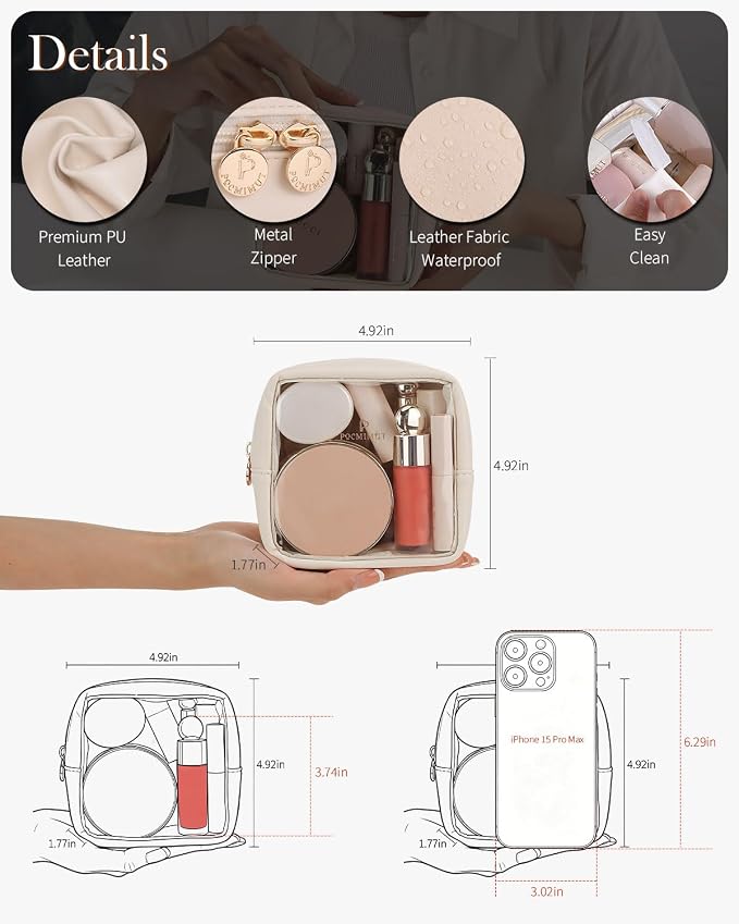 Clear Makeup Bag,Easy to Find Mini Makeup Bag for Purse,Travel Makeup Bag for Car, Compact Cosmetic Pouch for Daily Essentials,Beige - Image 4