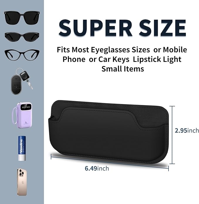 Sunglass Holder for Car, Multi-Functional Stick-On Glasses Storage Box, Seat Gap Organizer with Small Item Storage, Universal Fit for All Vehicles (Black Leather) - Image 3
