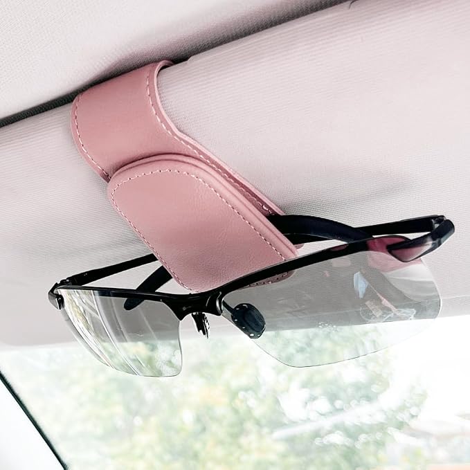 Sunglass Holder for Car, Magnetic Leather Eyeglass Hanger Clip for Car Sun Visor, Sunglasses Holder and Ticket Card Clip for Car Visor Accessories (1Pack Pink) - Image 2