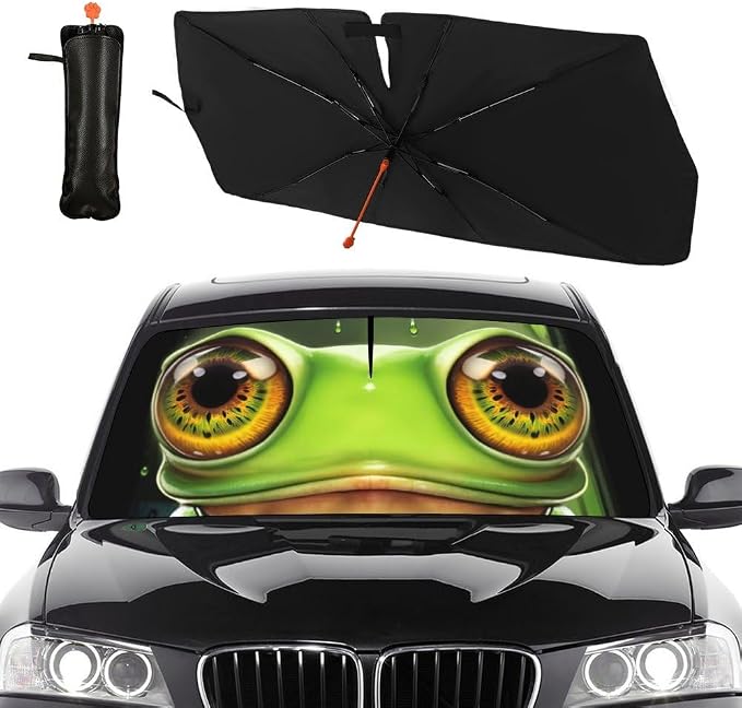Socira Funny Frog Car Windshield Sunshade Umbrella Frog Eye Umbrella | Foldable Sun Shade Windshield Cover Sunshade Frog Car Accessories Blocks Uv Rays Keeps Cool (57" X 30") by Socira
