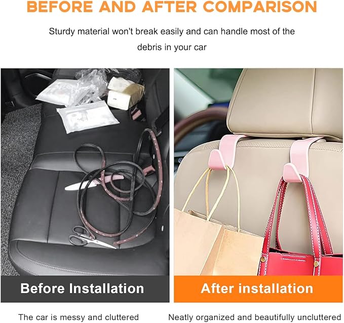povtii 4PCS Car Seat Headrest Hook, Auto Back Seat Hanging Storage Organizer, Vehicle Seatback Hanger Holder for Purse Handbag Coat Umbrella, Universal Interior Car Accessories (Light Pink) - Image 6