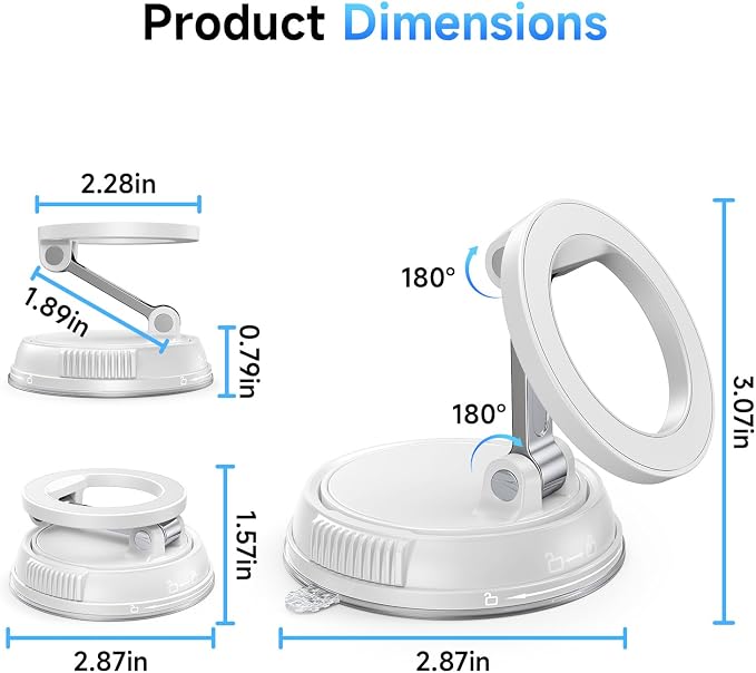 ANDERY Car Phone Holder for Magsafe [78+LBS Max Suction & 2400gf Magnetic] | 360° Adjustable Car Phone Mount, Phone Holders for Your Car for iPhone 17-12 Pro Max Air Plus (White) - Image 7