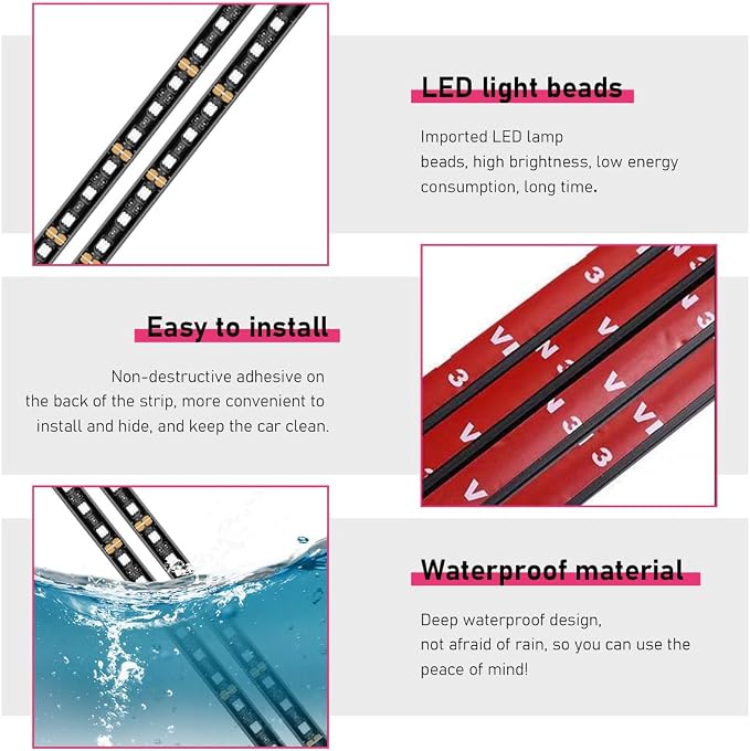 Car LED Strip Light, 24 LEDs RGB Neon Interior Atmosphere Lights, 12V Under Dash Ambient Night Light, USB Port Auto Interior Decorative Lamp, Universal Car Accessories (Blue) - Image 4