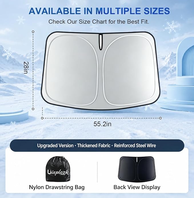 2026 New Upgrade Car Windshield Sun Shade Umbrella 300T Oxford | 55.12 × 27.6 Inch Fits Sedan SUV Truck Blocks UV & heat scratch resistant foldable with storage pouch protects dashboard - Image 7