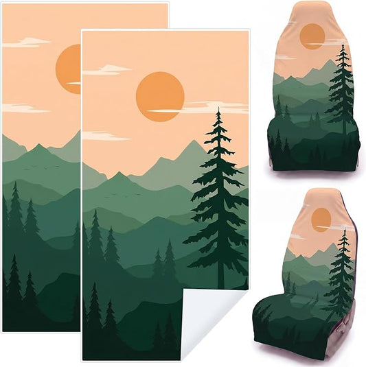 2 Pack Car Seat Towel Covers, 63 x 32 Universal Non Slip Microfiber Sweat Protector for Gym Running Swimming Yoga, Washable Bucket Seat Covers for Cars Trucks SUVs(Pine Sunset) by Unknown