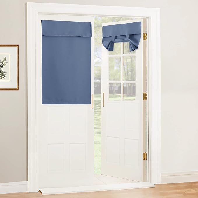 RYB HOME Blackout Door Curtain Kitchen Window Curtains, W34 x L40, Grey | Self Adhesive, Privacy, Thermal Insulated, For Patio Kitchen Front Entry Front Back Door Glass Window, Renter Friendly by RYBHOME