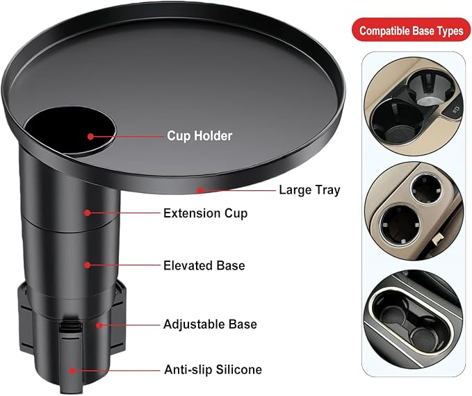 Car Tray 360° Rotating Cup Holder Table Organizer for Car Center Console Car Accessories Compatible with Most Vehicle - Image 5