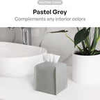 Carrotez Tissue Box Cover, [Refined] Modern PU Leather Square Tissue Box Holder - Decorative Organizer for Bathroom Vanity Countertop, Night Stands, Office Desk & Car 5"X5"X5" - Pastel Grey - Image 3