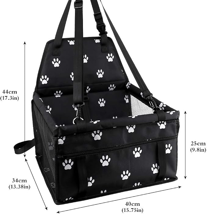 Petbobi Dog Car Seat for Small Dogs and Cats up to 15 lbs, Portable Booster | Black Paw Print, Water-resistant Oxford fabric, PVC Tubes, Folds Flat, Clip-on Leash Keeps Pups Secure and Drivers Focused - Image 6