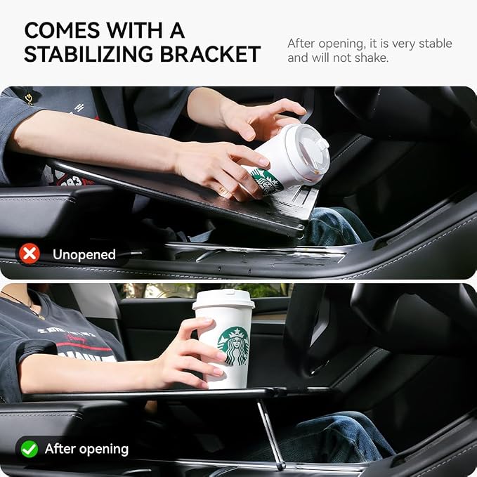 YONZEE Foldable Desk Food Tray (Carbon Edition) for Tesla Model Y Model 3 S X Y Juniper Accessories- Upgraded Table with Support Leg for Dining, in-Car Work, Travel and Outdoor (1 Pack) - Image 3