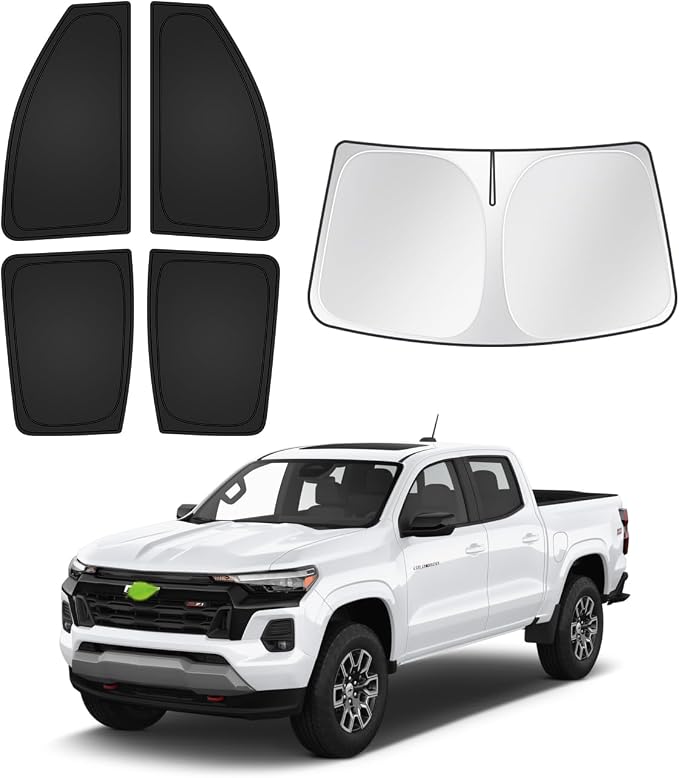 Canvcle Sunshades for 2023-2025 2026 Chevrolet/Chevy Colorado Accessories Windshield Sun Shade Side Rear Window Shade Cover Sun Visor Shield Privacy Protection Keep Vehicle Cool Black 5PCS by Canvcle