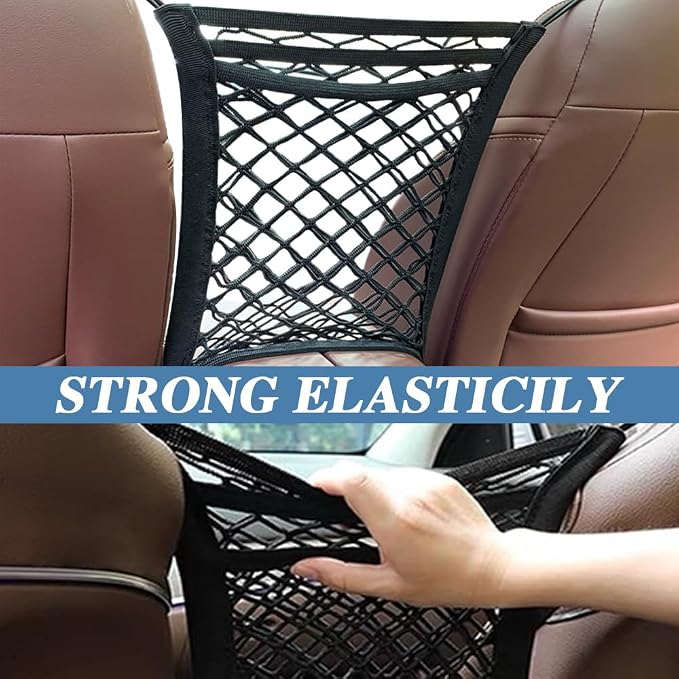 3-Layer Car Mesh Organizer, Seat Back Net Bag, Barrier of Backseat Pet Kids, Cargo Tissue Purse Holder, Driver Storage Netting Pouch - Image 6