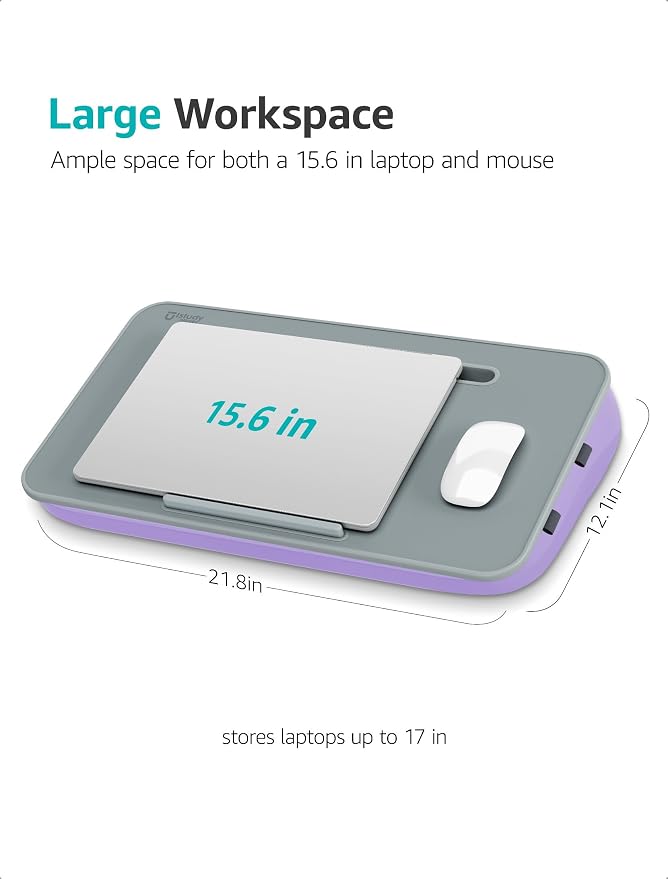Istudyniture Lap Desk | Portable Laptop Desk & Stand – Fits Up to 17 inch – Washable Cushion, Built-in Phone Holder – for Bed, Couch, Sofa, Floor – Writing, Reading, Home Office – Large, Purple - Image 5