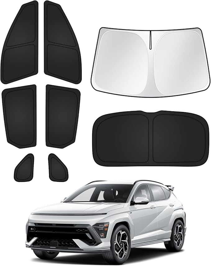 Canvcle Sunshades for Hyundai Kona 2024 2025 2026 Accessories Windshield Sun Shade Side Rear Window Shade Cover Sun Visor Shield Privacy Protection Keep Vehicle Cool Black 8PCS by Canvcle