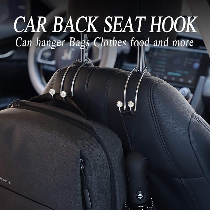 SAVORI Auto Hooks Bling Car Hangers Organizer Seat Headrest Hooks Strong and Durable Backseat Hanger Storage Universal for SUV Truck Vehicle 2 Pack (White) - Image 6