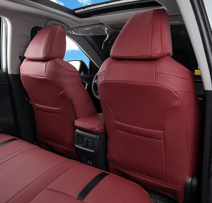 Custom Fit RAV4 (Not for Hybrid) Car Seat Covers Fit for Toyota RAV4 LE Limited XLE 2019 2020 2021 2022 2023 2024 2025 with Waterproof Faux Leather (Wine red, LU01-XLE) - Image 2