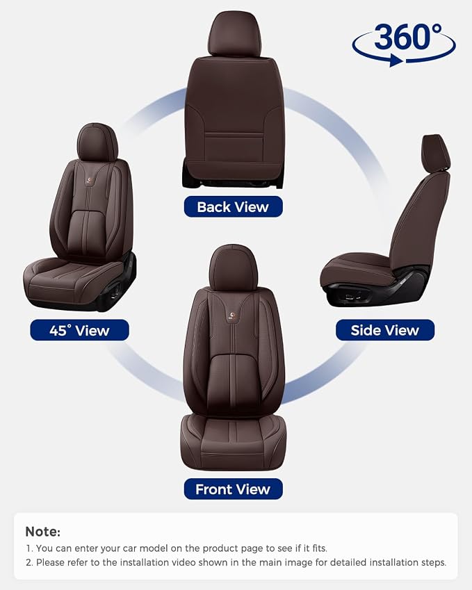 Huidasource Coffee Front Seat Cover Luxury Nappa Leather, Front Car Seat Cover with Airbag, Front Storage Pocket, Lumbar Support, Cooling＆Heating, Universal Fit for Most Cars SUV Trucks, Coffee - Image 8