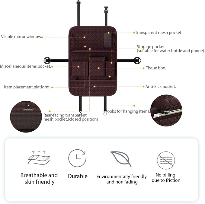 Backseat Car Organizer 1 Pack, Car Back Seat Organizers with Tray,Multifunctional Car Seat Back Organizer with Foldable Tablet Holder (Coffee Brown, 1 PC) - Image 2