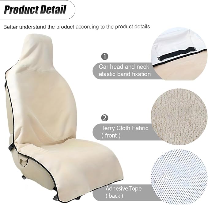 ZIMISI Waterproof Car Seat Covers, Non-Slip Towel Front Seat Covers, Sweat Car Seat Protector Cover for Gym Workout, Yoga, Running, Swimming, Beach & Hiking (Beige) - Image 3