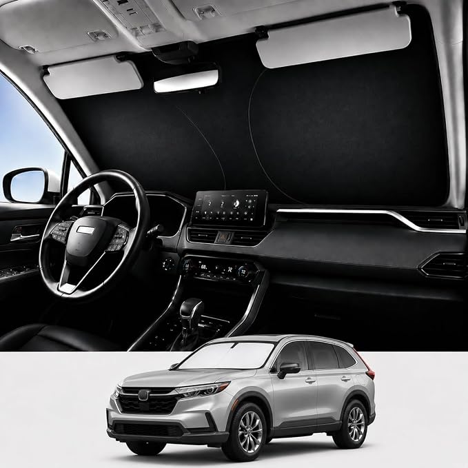 Proadsy Custom Fit 2017-2022 Honda CRV Windshield Sun Shade, Blocks Heat | 240T Heat Shield, Drops Temp 54°F, Blocks 99% UV, Prevents Dashboard Cracking, Summer Parking & Beach Trips, Easy Twist-Fold by Proadsy