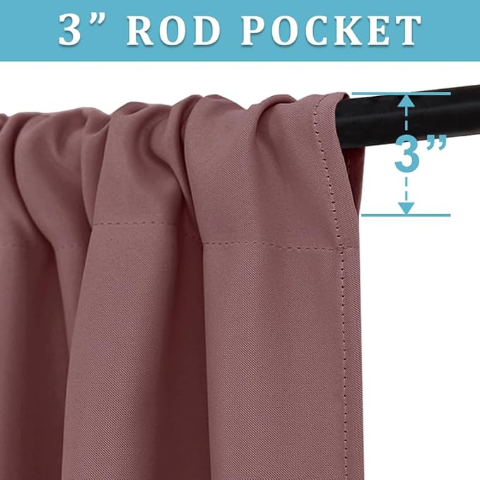 RYB HOME Short Dusty Pink Blackout Curtains for Small Bedroom Window Cafe | Thermal Insulating, UV Blocking, Privacy Protection, Drapes/Tiers for Basement Garage Bathroom, W42 x L36, 2 Panels - Image 2
