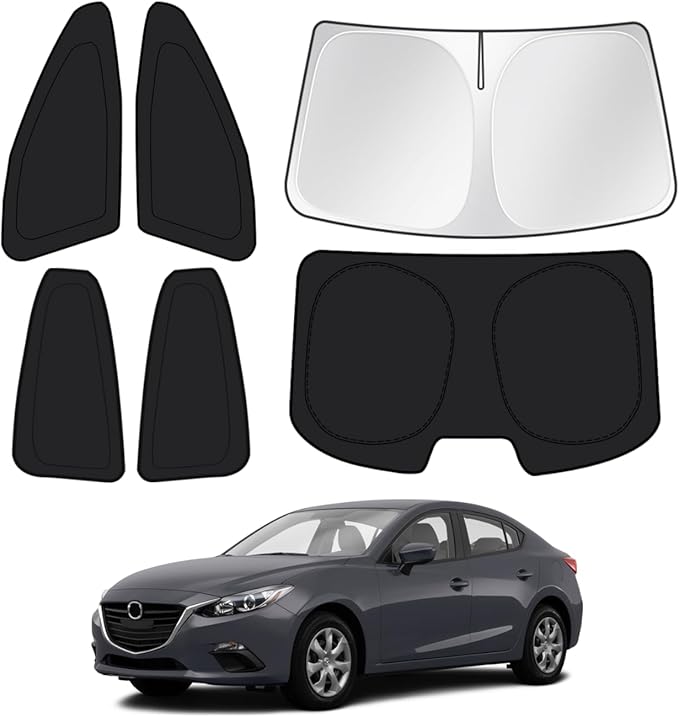 Canvcle Window Shades for 2014-2018 Mazda 3 Mazda3 Sedan (Not Hatchback) Accessories Windshield Sun Shade Side Rear Window Covers Sunshade Sun Visor Shield Privacy Protection for Camping Black 6PCS by Canvcle