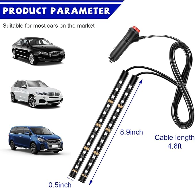 povtii Car LED Strip Light, 24 LED RGB Auto Under Dash Interior Atmosphere Lights, Cigarette Lighter Decorative Lamp Ambient Night Light, Universal Lighting Kit Car Accessories (Red) - Image 2