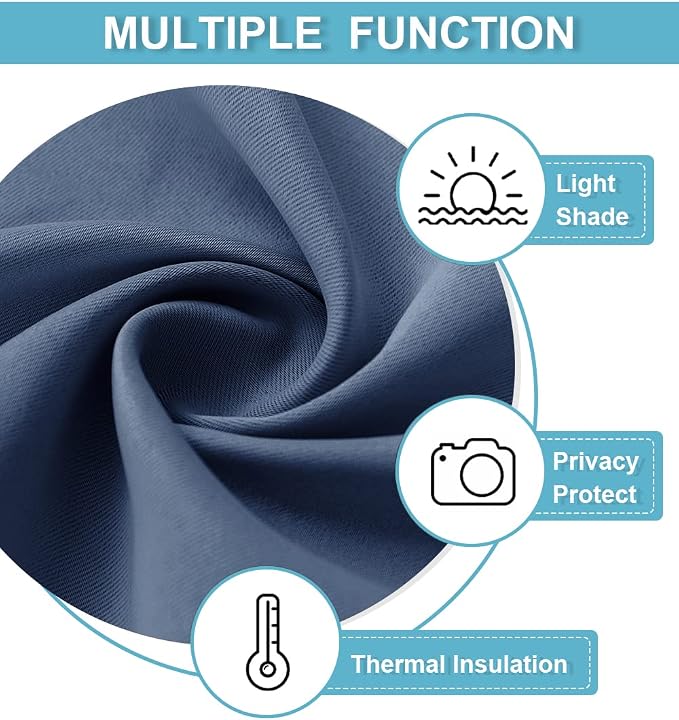 RYB HOME Cafe Blackout Curtains 24 inch Length for RV Camper Kitchen Window | Temperature Regulating, Light UV Blocking, Privacy Protection, Short Small Half Window Tiers, W42 x L24, Stone Blue, 2 Panels - Image 5