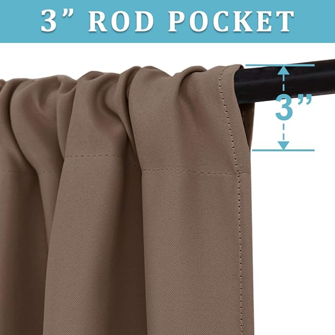 RYB HOME Blackout Curtains for Bedroom Living Room Nursery 63 inches Long | Thermal Insulated Room Darkening Privacy Protection Rod Pocket Drapes for Office Home Theater, W34 x L63, Mocha, 2 Panels - Image 3