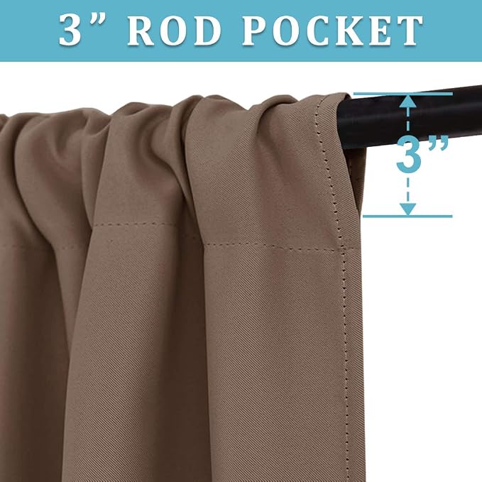 RYB HOME Short Blackout Curtains for Bedroom, Room Darkening, Rod Pocket | Thermal Insulated, Summer Heat Light UV Blocking, Triple-weave Fabric, Nursery Kitchen Bathroom, W42 x L48, Mocha, 2 Panels - Image 2