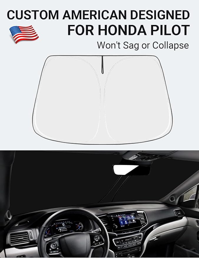 Proadsy Custom Fit 2016-2026 Honda Pilot Windshield Sun Shade, Blocks Heat | 240T Heat Shield, Drops Temp 54°F, Blocks 99% UV, Prevents Dashboard Cracking, Summer Parking & Beach Trips, Easy Twist-Fold - Image 2