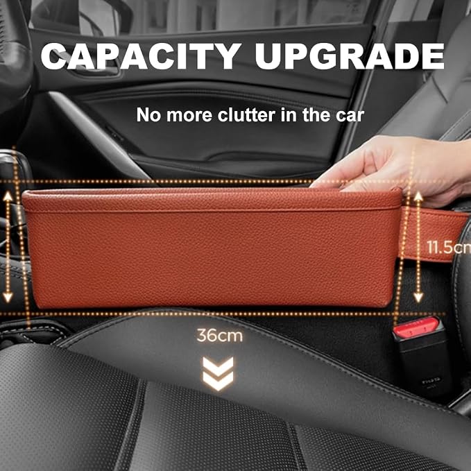 Tumecos Car Seat Pockets PU Leather Car Console Side Organizer Seat Catcher Holders Compatible with Phone Key Wallet Phone Sunglasses 2 Pack (Black+Red) - Image 4