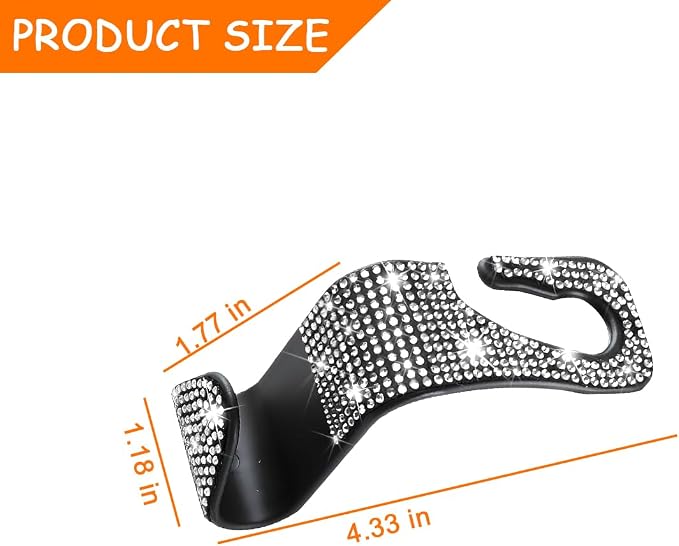 Mandark 4PCS Rhinestone Headrest Hooks for Bags and Umbrellas, White | ABS construction with rhinestones, half-open installation, holds bags and umbrellas, fits many seat posts - Image 2