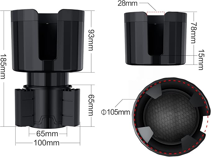 Cup Holder Expander for Car, Adjustable Adapter with Non-Slip Base for Water Bottles, Travel Mugs, Fits 65-100mm Console Hole - Image 8