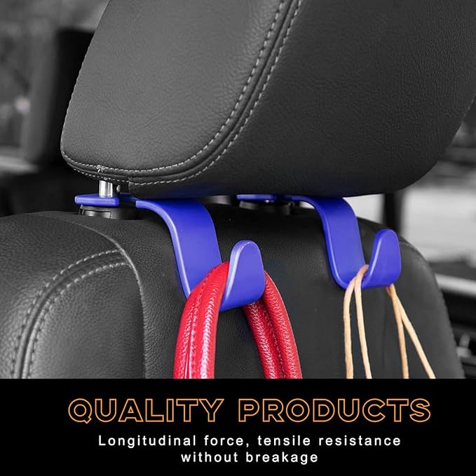 povtii 4PCS Car Seat Headrest Hook, Auto Back Seat Hanging Storage Organizer, Vehicle Seatback Hanger Holder for Purse Handbag Coat Umbrella, Universal Interior Car Accessories (Dark Blue) - Image 5